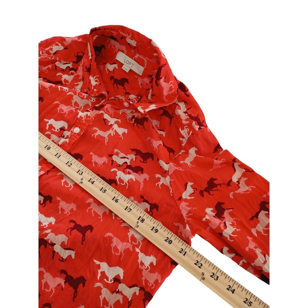 LOFT Red Horse Print 100% Cotton  Button Down Shirt Size M Long Sleeve - Picture 8 of 8